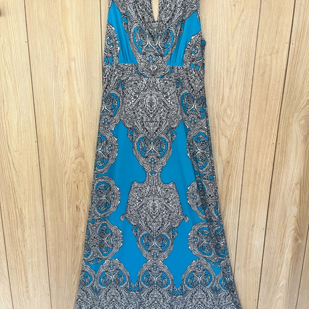 INC International Concepts Turquoise & Black Paisley Maxi Dress